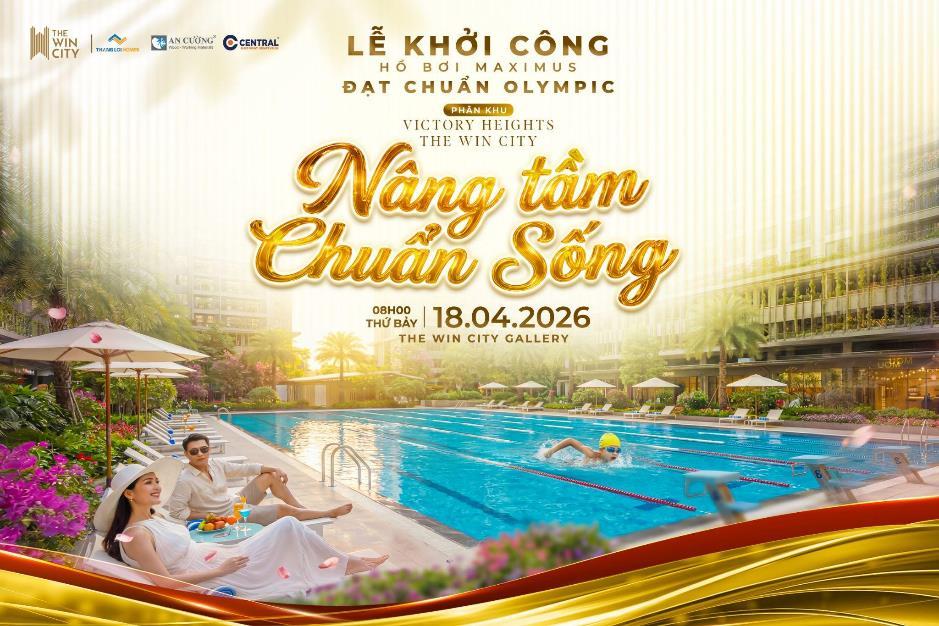 Nâng tầm chuẩn sống tại The Win City với hồ bơi chiều dài đạt chuẩn Olympic. Ảnh Thắng Lợi Homes